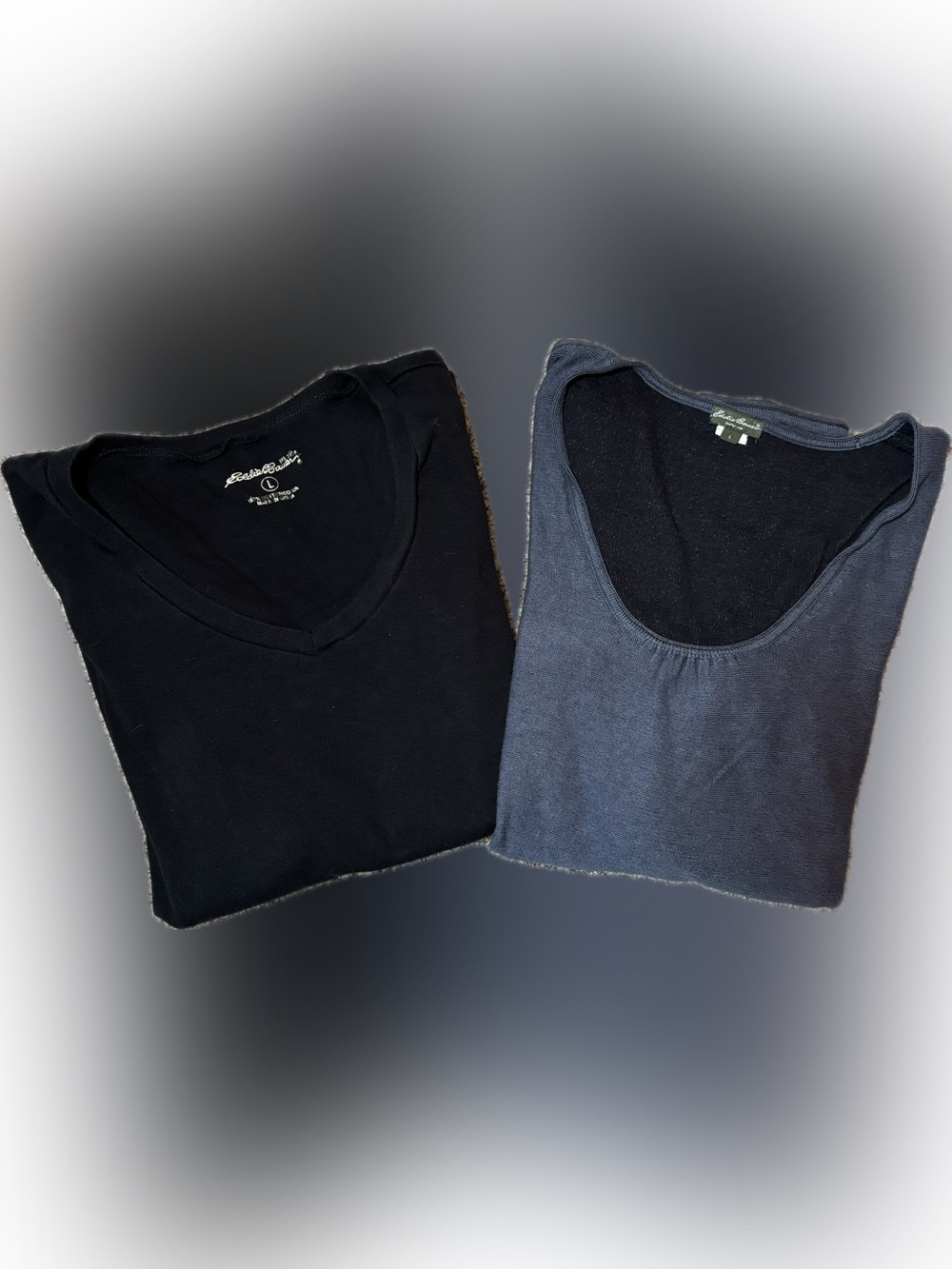 E169 Eddie Bauer Black and Gray Crewneck Tees, Size L